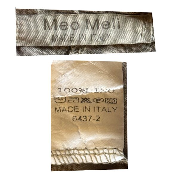 Made in Italy 100% Linen Meo Meli Elastic Waist Grey Beige Pants - Picture 6 of 9